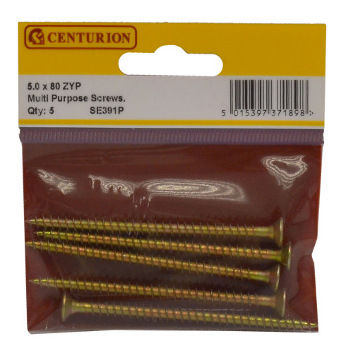 5mm x 80mm ZYP Multi Purpose Single Thread Countersunk Pozi Screws (Pack of 5)