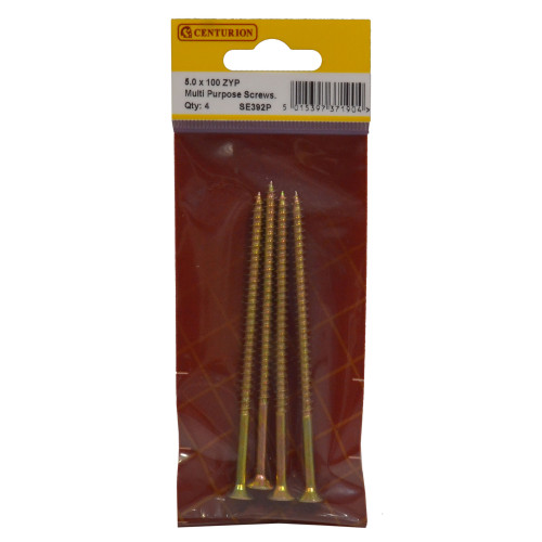 Multi Purpose Pozi Countersunk Screws, 5 x 100mm, Zinc Yellow Passivated