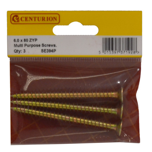 Multi Purpose Pozi Countersunk Screws, 6 x 80mm, Zinc Yellow Passivated