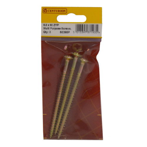 Multi Purpose Pozi Countersunk Screws, 6 x 90mm, Zinc Yellow Passivated