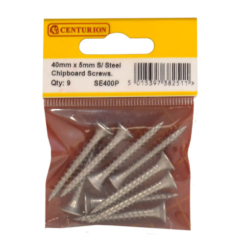 5mm x 40mm Stainless Steel Chipboard Screws CRCS Head Countersunk (Pack of 9)