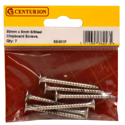 5mm x 50mm Stainless Steel Chipboard Screws CRCS Head Countersunk (Pack of 7)