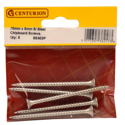 5mm x 70mm Stainless Steel Chipboard Screws CRCS Head Countersunk (Pack of 5)