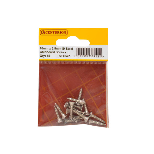 3.5mm x 16mm Stainless Steel Chipboard Screws CRCS Head Countersunk (Pack of 15)