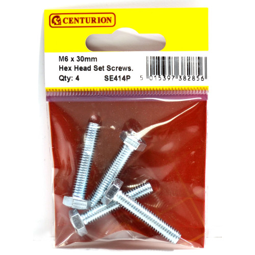 M6 x 30mm Hex Head Set Screws (Pack of 4)