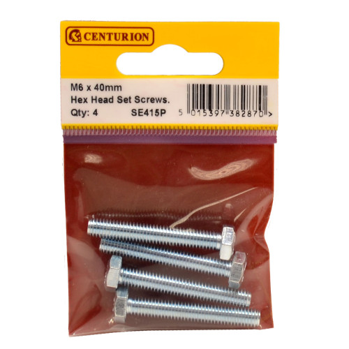 M6 x 40mm Hex Head Set Screws (Pack of 4)
