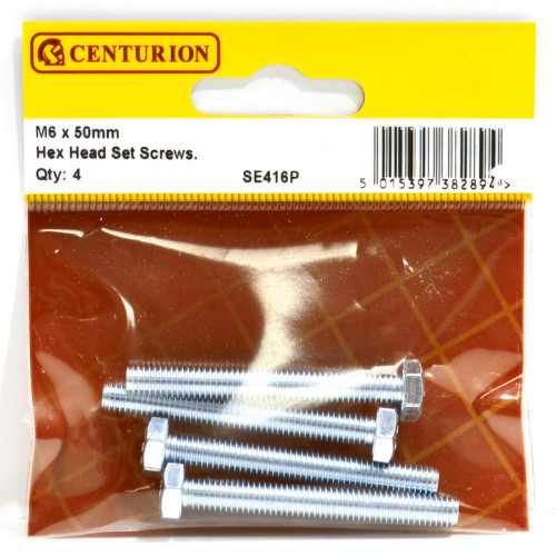 M6 x 50mm Hex Head Set Screws (Pack of 4)