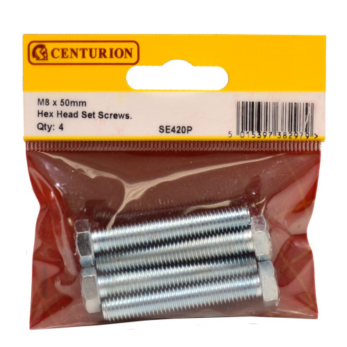 M8 x 50mm Hex Head Set Screws (Pack of 4)