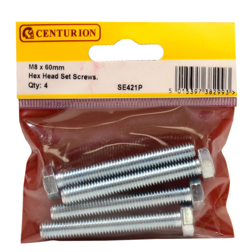 M8 x 60mm Hex Head Set Screws (Pack of 4)