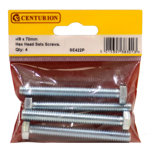M8 x 70mm Hex Head Set Screws (Pack of 4)