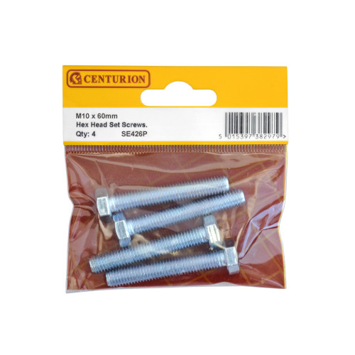 M10 x 60mm Hex Head Set Screws (Pack of 4)