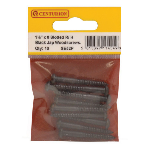 1 1/2" x 8 Pozi Black Round Head Woodscrews (Pack of 10)