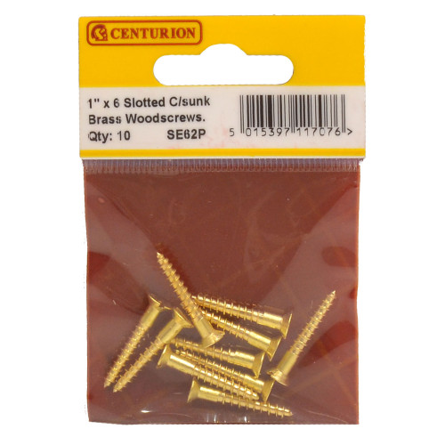 1" x 6 Slotted Brass Woodscrew - Countersunk Head - (Pack of 10)