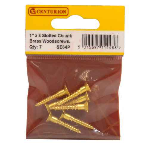 1" x 8 Slotted Brass Woodscrew - Countersunk Head - (Pack of 7)