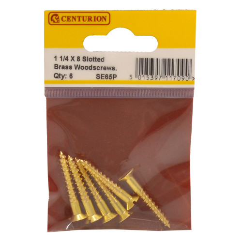 1 1/4" x 8 Slotted Brass Woodscrew - Countersunk Head - (Pack of 6)