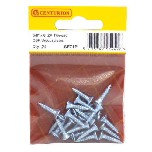 5/8" x 6 ZP Cross Recessed Hardened Twin Thread Woodscrews with Countersunk Head (Pack of 24)
