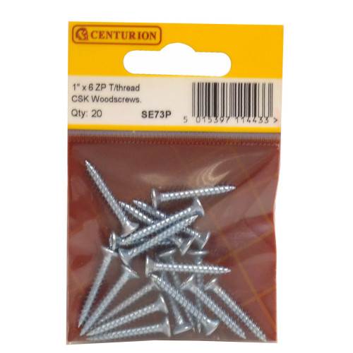 1" x 6 ZP Cross Recessed Hardened Twin Thread Woodscrews with Countersunk Head (Pack of 20)