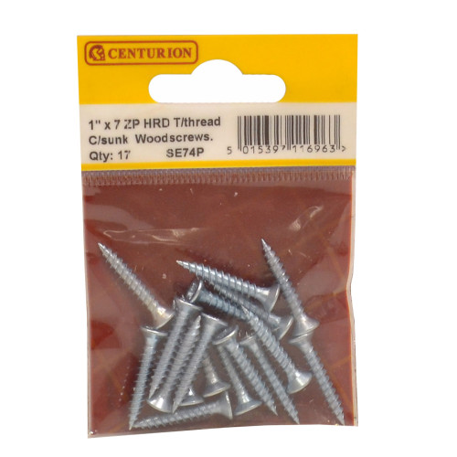 1" x 7 ZP Cross Recessed Hardened Twin Thread Woodscrews with Countersunk Head (Pack of 17)