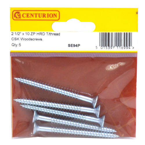 2 1/2" x 10 ZP Cross Recessed Hardened Twin Thread Woodscrews with Countersunk Head (Pack of 5)