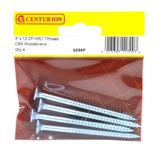 3" x 12 ZP Cross Recessed Hardened Twin Thread Woodscrews with Countersunk Head (Pack of 4)