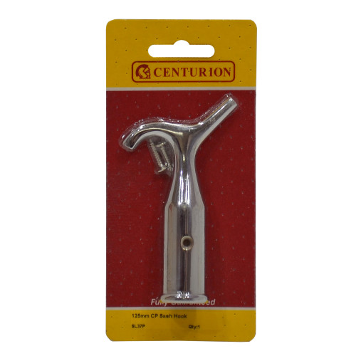 Solid Brass Sash Pole Hook, Chrome Plated, 125mm