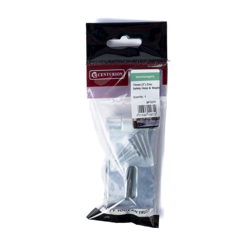 Safety Hasp and Staples, Zinc Plated, 75mm