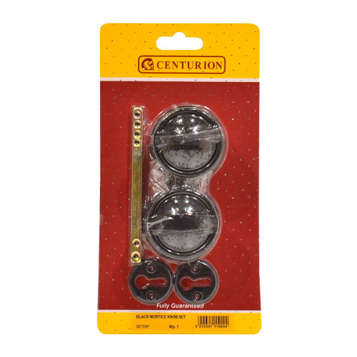 Plastic Rim Mortice Knob Set, Black, 45mm Dia.