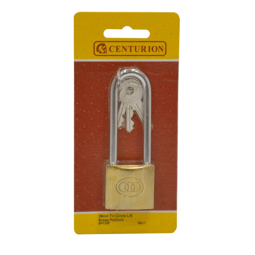 Brass 'Tri-Circle' Padlocks, Long Shackle, 38mm