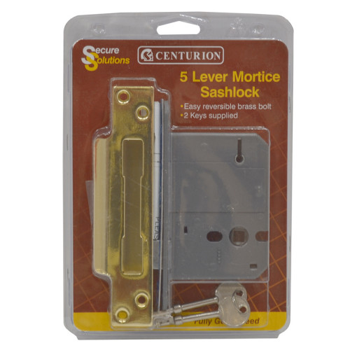5 Lever Mortice Sashlocks, Polished Brass, 75mm