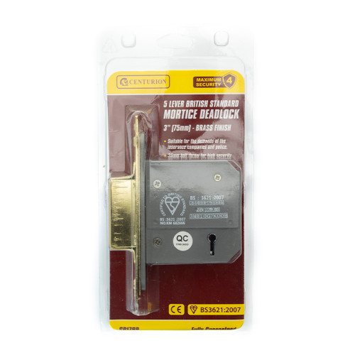 5 Lever Mortice Deadlocks, Polished Brass, 75mm
