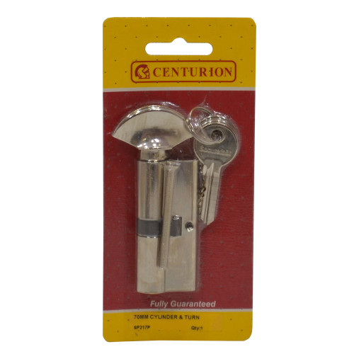 Euro Profile Cylinder and Turn, Nickel Plated, 70mm