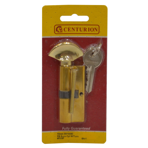 Euro Profile Cylinder and Turn, Polished Brass, 70mm