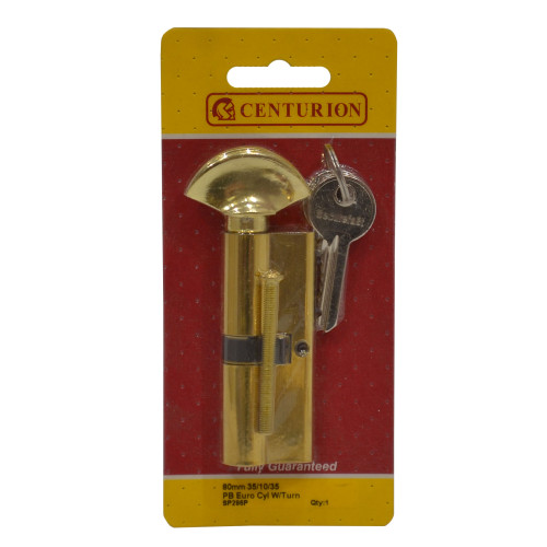Euro Profile Cylinder and Turn, Polished Brass, 80mm
