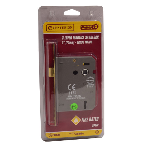 3 Lever Mortice Sashlocks, Brassed, 75mm