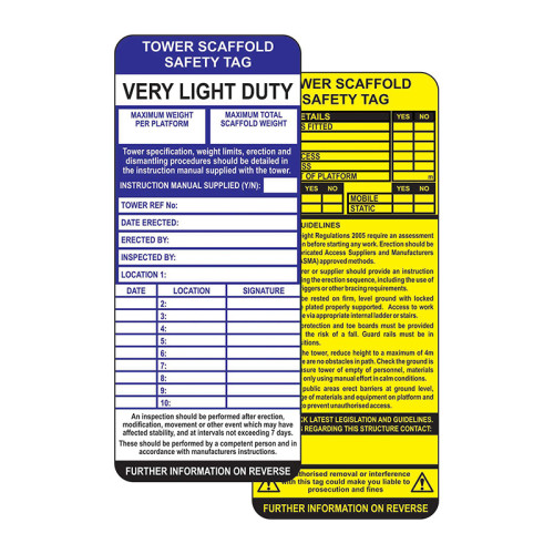 Tower Scaffold Safety Tag Insert (Pack of 50)