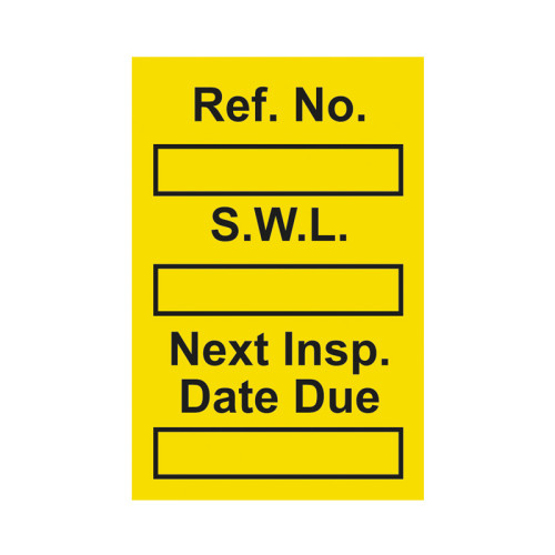 'Safe Working Load' Mini Tag Insert, Yellow (Pack of 20)