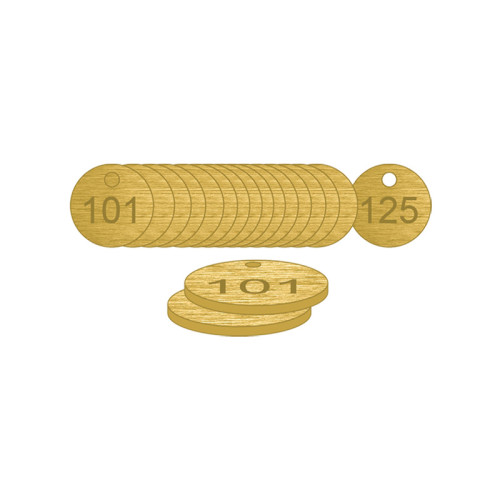 Brass Natural Unfilled Tags (101 to 125), 27mm