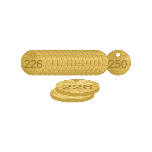 Brass Natural Unfilled Tags (226 to 250), 27mm