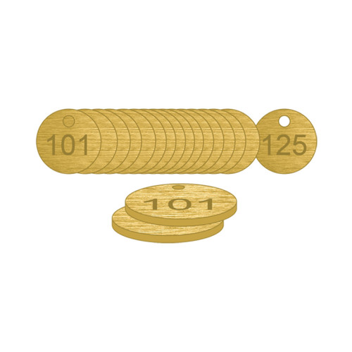 Brass Natural Unfilled Tags (101 to 125), 33mm