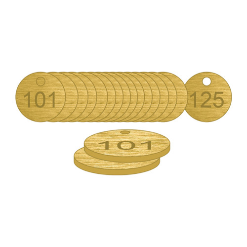 Brass Natural Unfilled Tags (101 to 125), 38mm