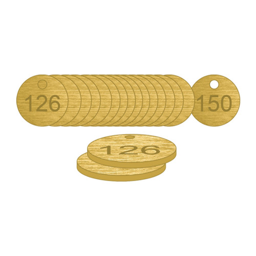 Brass Natural Unfilled Tags (126 to 150), 38mm
