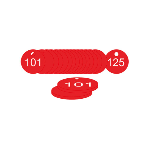 Red Traffolite Tags (101 to 125), 27mm