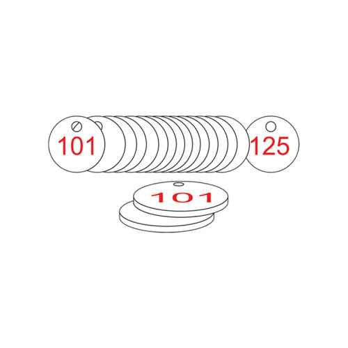 White/Red Traffolite Tags (101 to 125), 27mm