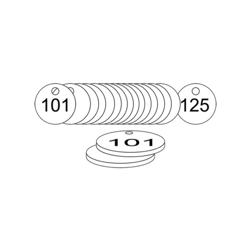 White Traffolite Tags (101 to 125), 27mm