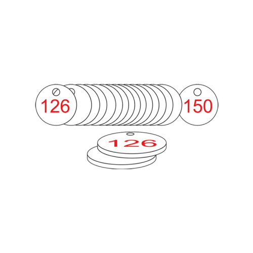 White/Red Traffolite Tags (126 to 150), 27mm