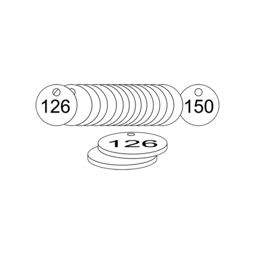 White Traffolite Tags (126 to 150), 27mm