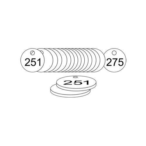 White Traffolite Tags (251 to 275), 27mm