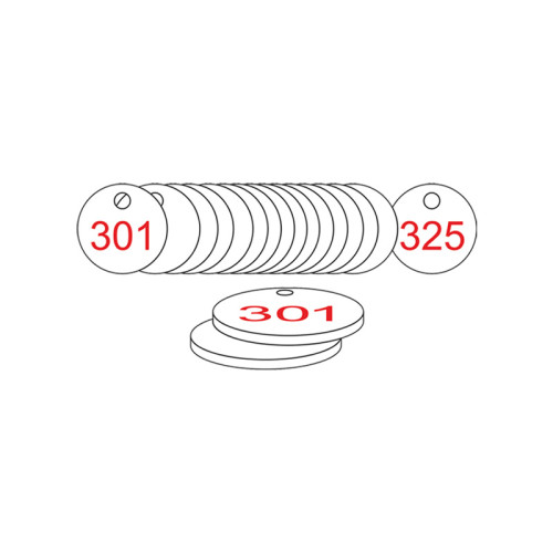 White/Red Traffolite Tags (301 to 325), 27mm