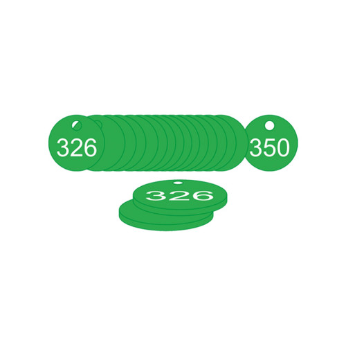 Green Traffolite Tags (326 to 350), 27mm