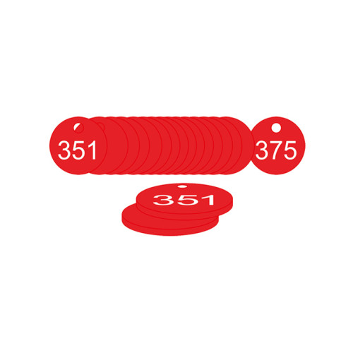 Red Traffolite Tags (351 to 375), 27mm